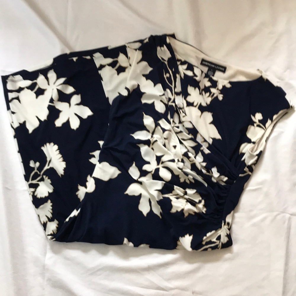 Navy and white wrap style dress